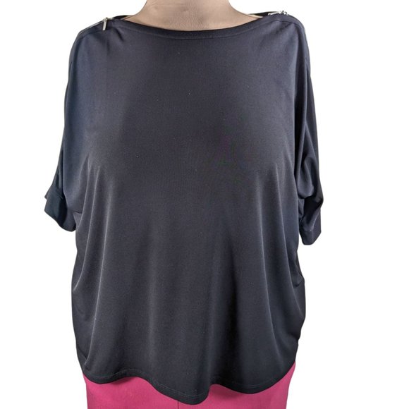 Chico's Tops - Chico's 3/XL Black Short Sleeve Blouse with Silver Shoulder Zippers